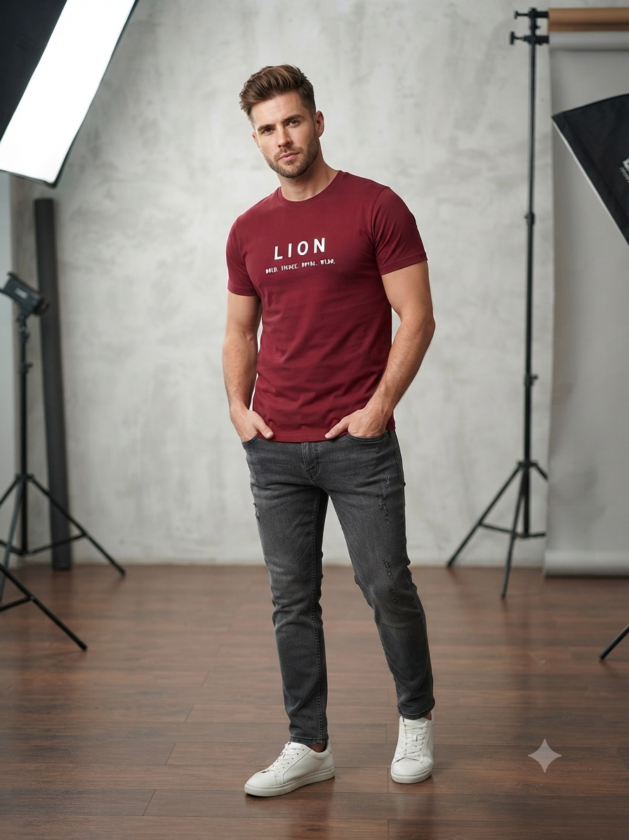 Men's “LION" Printed Casual T-Shirt